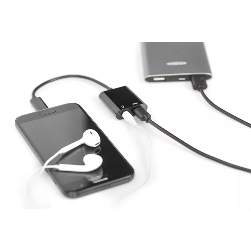 DIGITUS USB Type-C Splitter cable, type C - 3.5mm+type C M/F/F, 20cm Black