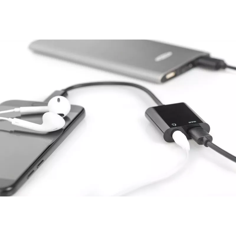 DIGITUS USB Type-C Splitter cable, type C - 3.5mm+type C M/F/F, 20cm Black