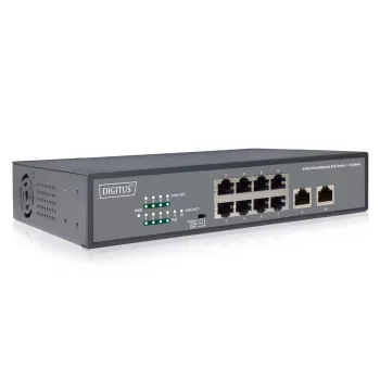 DIGITUS Fast Ethernet PoE af/at 8 port switch + 2 uplinks 120W PoE power budget, rack mountable