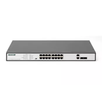 DIGITUS Fast Ethernet PoE Switch 16-port PoE + 2 Combo. 250W PoE budget