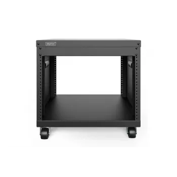 DIGITUS 8U Universal 19-Inch Equipment Rack with Castors, Threaded Mounting Holes, Black