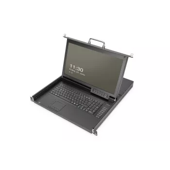 DIGITUS Modularized HD LCD TFT console with 1 port KVM. RAL 9005 black - GE keyboard