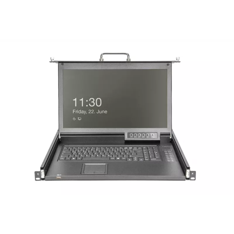 DIGITUS Modularized HD LCD TFT console with 1 port KVM. RAL 9005 black - GE keyboard