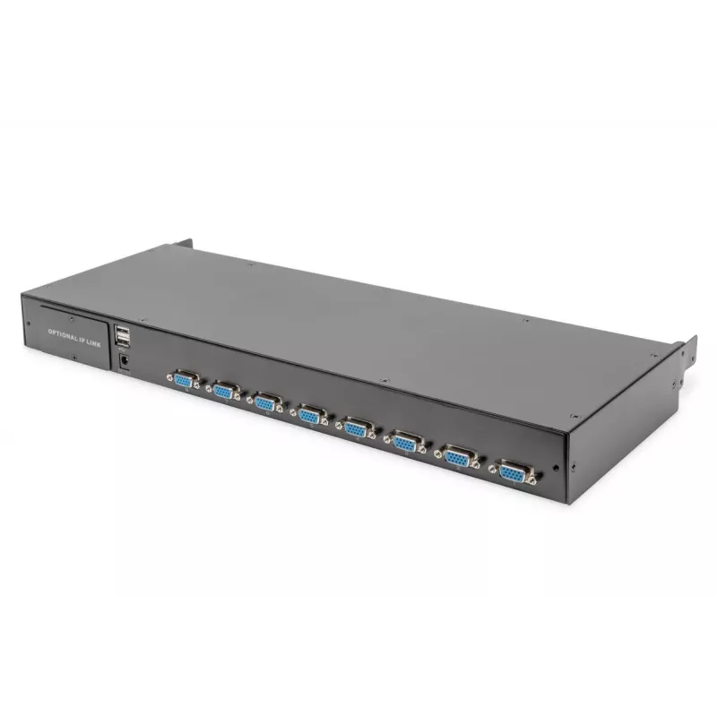 DIGITUS Modularized 43.2cm (19in) HD TFT console with 8 port KVM. RAL 9005 black - GE keyboard