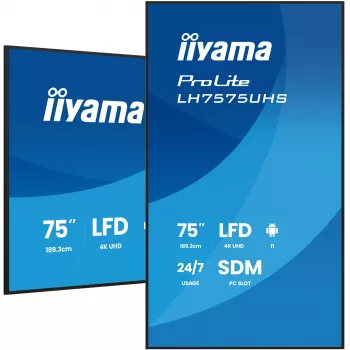 iiyama LH7575UHS-B2AG Signage Display Digital signage flat panel 190.5 cm (75 inch) LCD Wi-Fi 500 cd/m² 4K Ultra HD Black Built-in processor Android 11 24/7