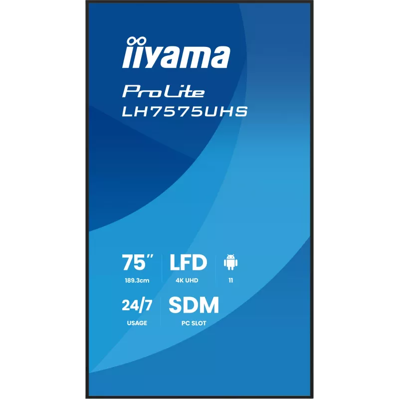 iiyama LH7575UHS-B2AG Signage Display Digital signage flat panel 190.5 cm (75 inch) LCD Wi-Fi 500 cd/m² 4K Ultra HD Black Built-in processor Android 11 24/7