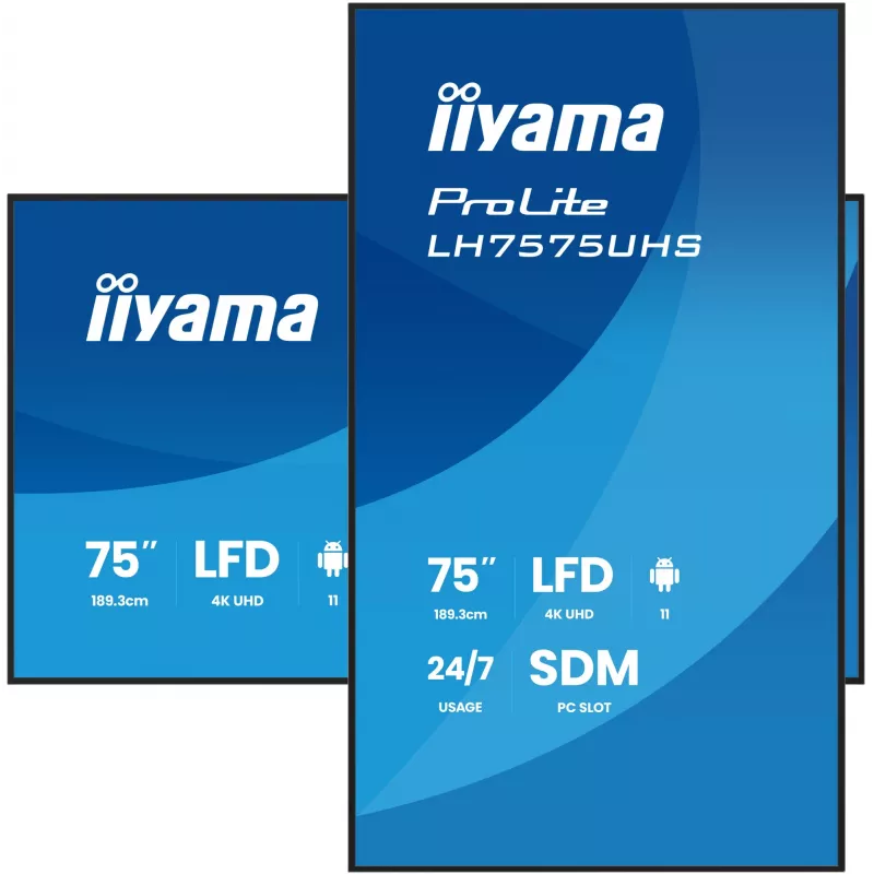 iiyama LH7575UHS-B2AG Signage Display Digital signage flat panel 190.5 cm (75 inch) LCD Wi-Fi 500 cd/m² 4K Ultra HD Black Built-in processor Android 11 24/7