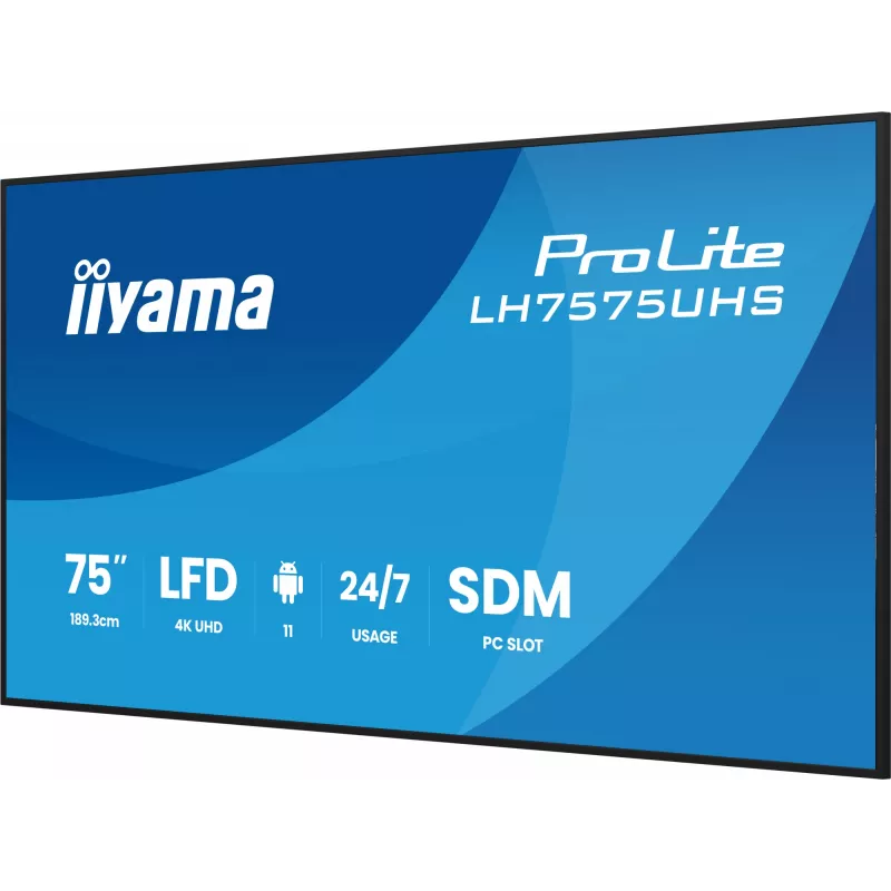 iiyama LH7575UHS-B2AG Signage Display Digital signage flat panel 190.5 cm (75 inch) LCD Wi-Fi 500 cd/m² 4K Ultra HD Black Built-in processor Android 11 24/7