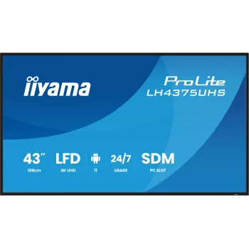 iiyama LH4375UHS-B2AG Signage Display Digital signage flat panel 108 cm (42.5 inch) LCD Wi-Fi 500 cd/m² 4K Ultra HD Black Built-in processor Android 11 24/7