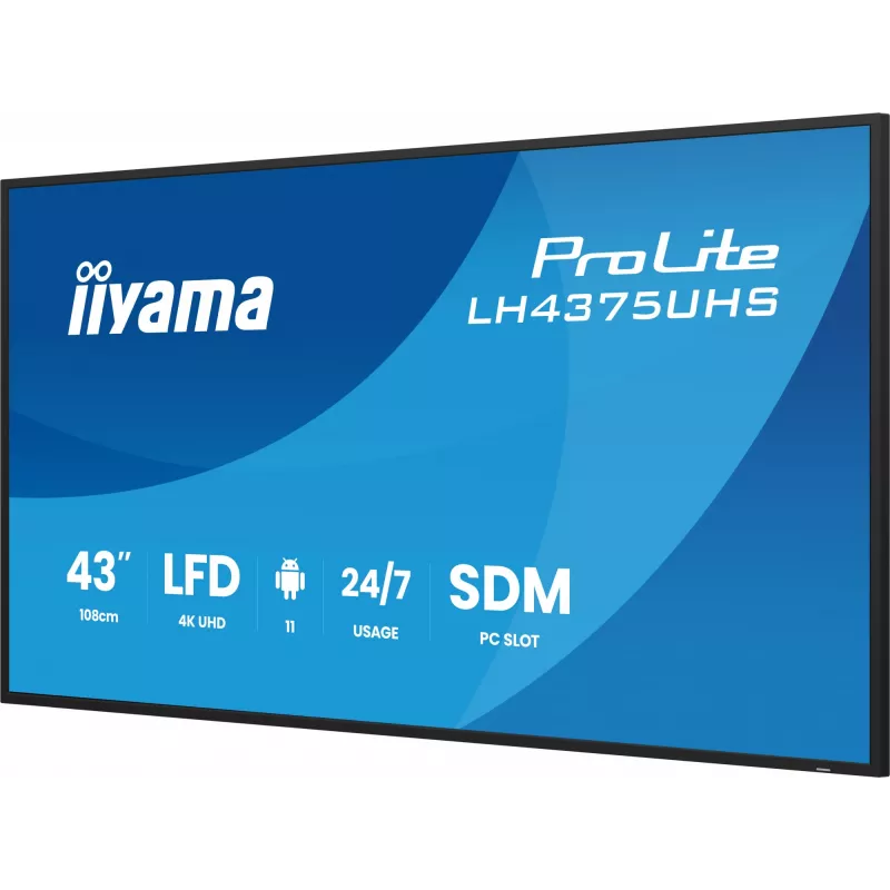 iiyama LH4375UHS-B2AG Signage Display Digital signage flat panel 108 cm (42.5 inch) LCD Wi-Fi 500 cd/m² 4K Ultra HD Black Built-in processor Android 11 24/7