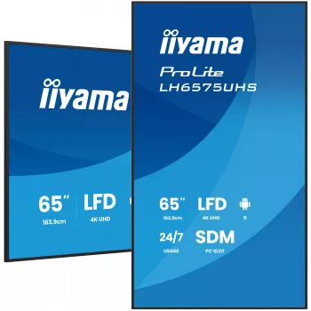iiyama LH6575UHS-B2AG Signage Display Digital signage flat panel 163.8 cm (64.5 inch) LCD Wi-Fi 500 cd/m² 4K Ultra HD Black Built-in processor Android 11 24/7