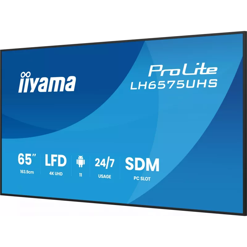 iiyama LH6575UHS-B2AG Signage Display Digital signage flat panel 163.8 cm (64.5 inch) LCD Wi-Fi 500 cd/m² 4K Ultra HD Black Built-in processor Android 11 24/7