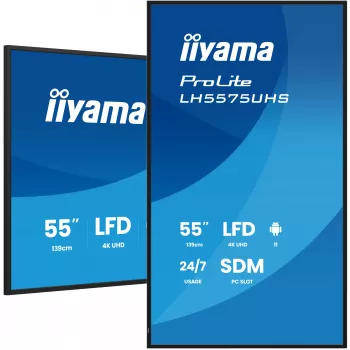 iiyama LH5575UHS-B2AG Signage Display Digital signage flat panel 138.7 cm (54.6 inch) LCD Wi-Fi 500 cd/m² 4K Ultra HD Black Built-in processor Android 11 24/7