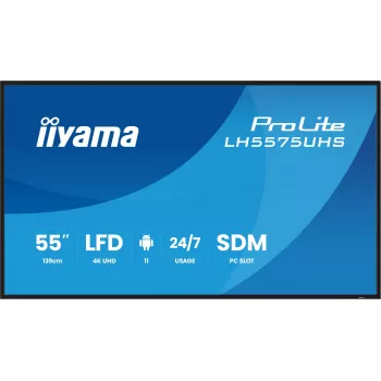 iiyama LH5575UHS-B2AG Signage Display Digital signage flat panel 138.7 cm (54.6 inch) LCD Wi-Fi 500 cd/m² 4K Ultra HD Black Built-in processor Android 11 24/7
