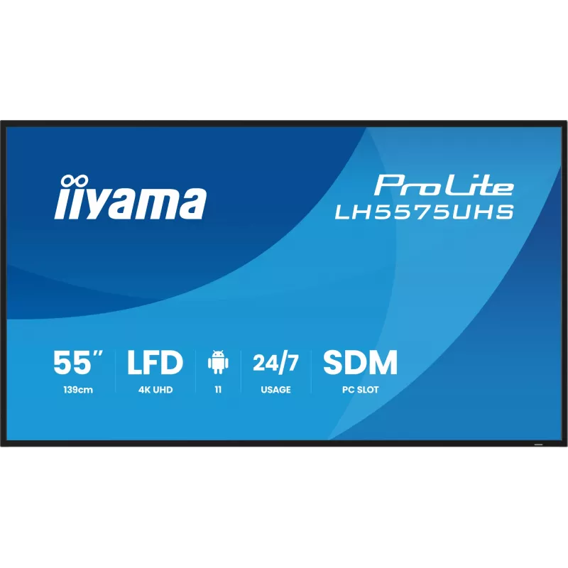 iiyama LH5575UHS-B2AG Signage Display Digital signage flat panel 138.7 cm (54.6 inch) LCD Wi-Fi 500 cd/m² 4K Ultra HD Black Built-in processor Android 11 24/7