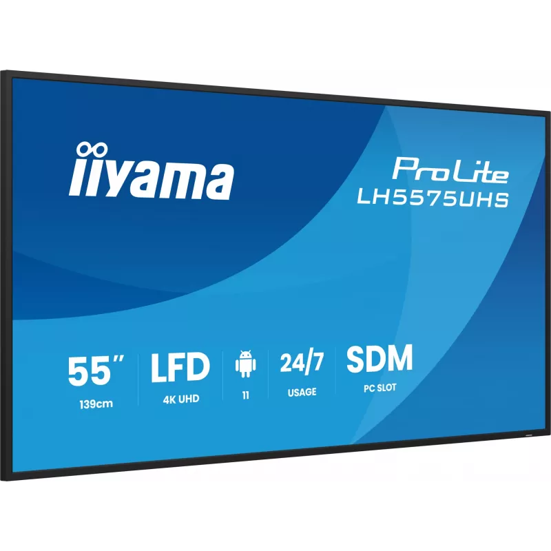iiyama LH5575UHS-B2AG Signage Display Digital signage flat panel 138.7 cm (54.6 inch) LCD Wi-Fi 500 cd/m² 4K Ultra HD Black Built-in processor Android 11 24/7