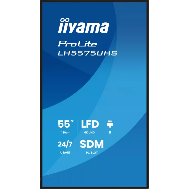 iiyama LH5575UHS-B2AG Signage Display Digital signage flat panel 138.7 cm (54.6 inch) LCD Wi-Fi 500 cd/m² 4K Ultra HD Black Built-in processor Android 11 24/7