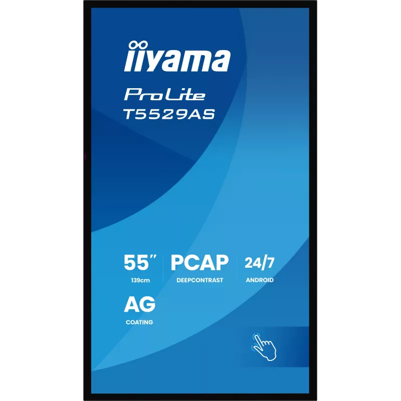 iiyama T5529AS-B1AG Signage Display Kiosk design 138.7 cm (54.6 inch) LED Wi-Fi 450 cd/m² 4K Ultra HD Black Touchscreen Built-in processor Android 24/7