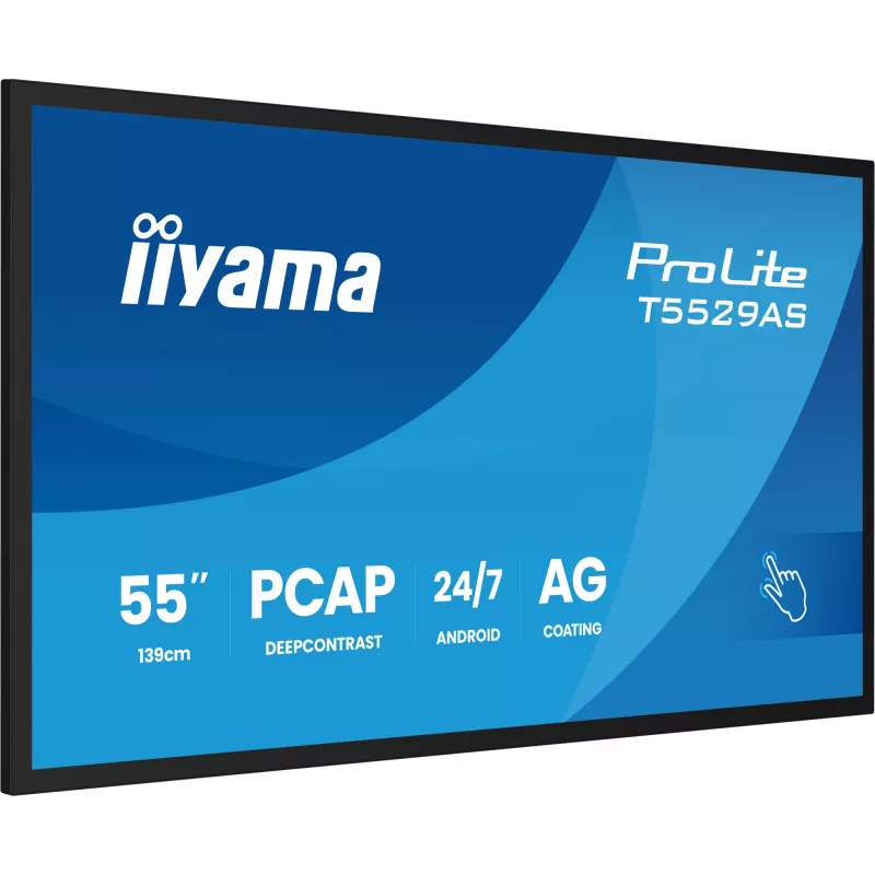iiyama T5529AS-B1AG Signage Display Kiosk design 138.7 cm (54.6 inch) LED Wi-Fi 450 cd/m² 4K Ultra HD Black Touchscreen Built-in processor Android 24/7
