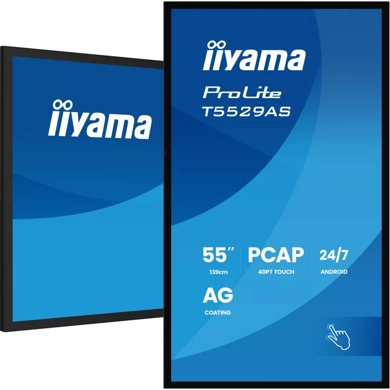 iiyama T5529AS-B1AG Signage Display Kiosk design 138.7 cm (54.6 inch) LED Wi-Fi 450 cd/m² 4K Ultra HD Black Touchscreen Built-in processor Android 24/7
