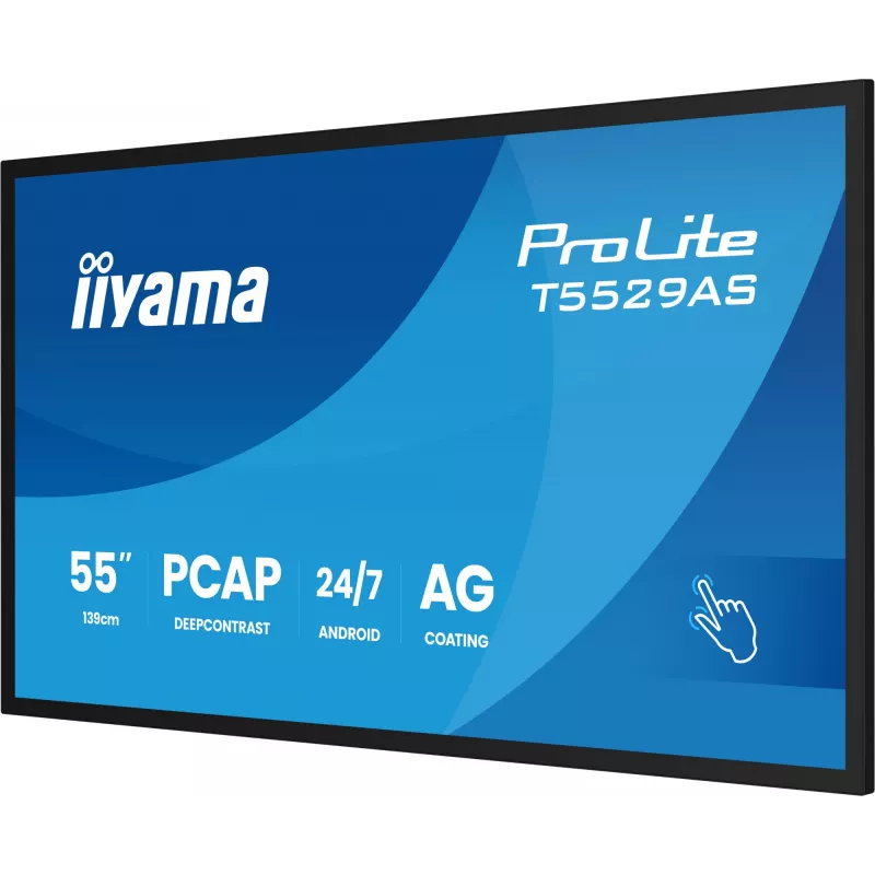 iiyama T5529AS-B1AG Signage Display Kiosk design 138.7 cm (54.6 inch) LED Wi-Fi 450 cd/m² 4K Ultra HD Black Touchscreen Built-in processor Android 24/7