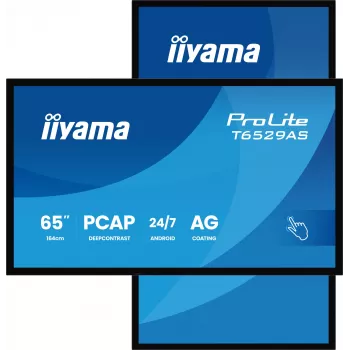 iiyama T6529AS-B1AG Signage Display Kiosk design 163.8 cm (64.5 inch) LED Wi-Fi 420 cd/m² 4K Ultra HD Black Touchscreen Built-in processor Android 24/7