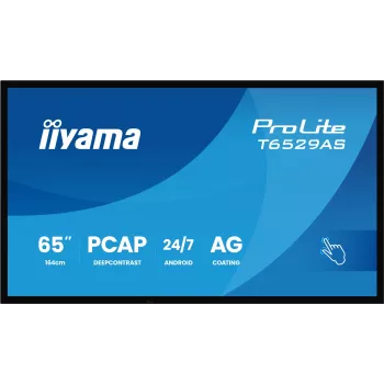 iiyama T6529AS-B1AG Signage Display Kiosk design 163.8 cm (64.5 inch) LED Wi-Fi 420 cd/m² 4K Ultra HD Black Touchscreen Built-in processor Android 24/7