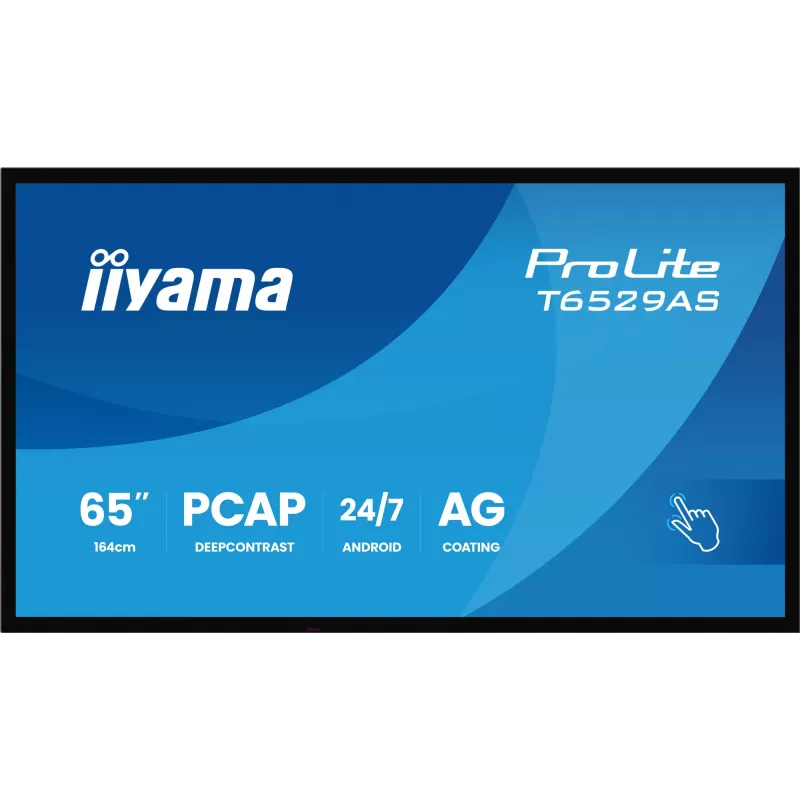 iiyama T6529AS-B1AG Signage Display Kiosk design 163.8 cm (64.5 inch) LED Wi-Fi 420 cd/m² 4K Ultra HD Black Touchscreen Built-in processor Android 24/7