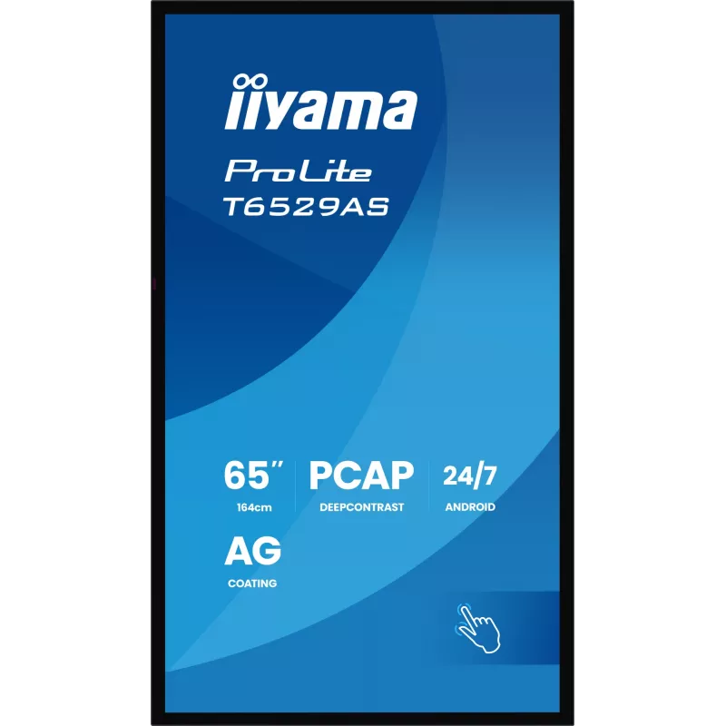 iiyama T6529AS-B1AG Signage Display Kiosk design 163.8 cm (64.5 inch) LED Wi-Fi 420 cd/m² 4K Ultra HD Black Touchscreen Built-in processor Android 24/7