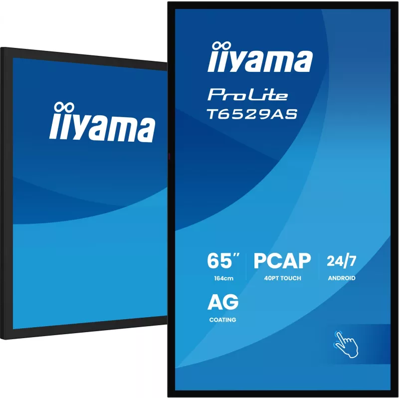 iiyama T6529AS-B1AG Signage Display Kiosk design 163.8 cm (64.5 inch) LED Wi-Fi 420 cd/m² 4K Ultra HD Black Touchscreen Built-in processor Android 24/7