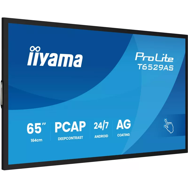 iiyama T6529AS-B1AG Signage Display Kiosk design 163.8 cm (64.5 inch) LED Wi-Fi 420 cd/m² 4K Ultra HD Black Touchscreen Built-in processor Android 24/7
