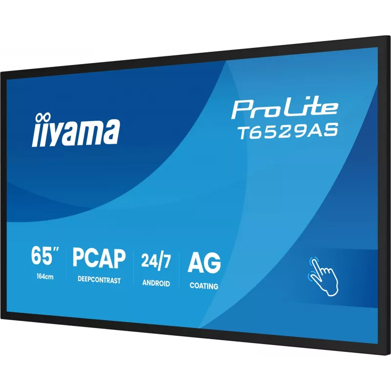 iiyama T6529AS-B1AG Signage Display Kiosk design 163.8 cm (64.5 inch) LED Wi-Fi 420 cd/m² 4K Ultra HD Black Touchscreen Built-in processor Android 24/7