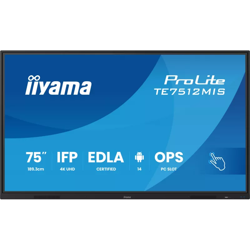 iiyama TE7512MIS-B4AG Signage Display Kiosk design 190.5 cm (75 inch) LCD Wi-Fi 400 cd/m² 4K Ultra HD Black Touchscreen Built-in processor Android 24/7