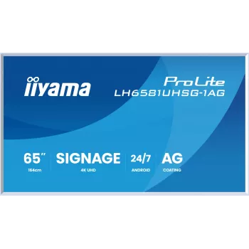 iiyama LH6581UHSG-1AG Signage Display Digital signage flat panel 163.8 cm (64.5 inch) Wi-Fi 500 cd/m² 4K Ultra HD White Built-in processor Android 24/7