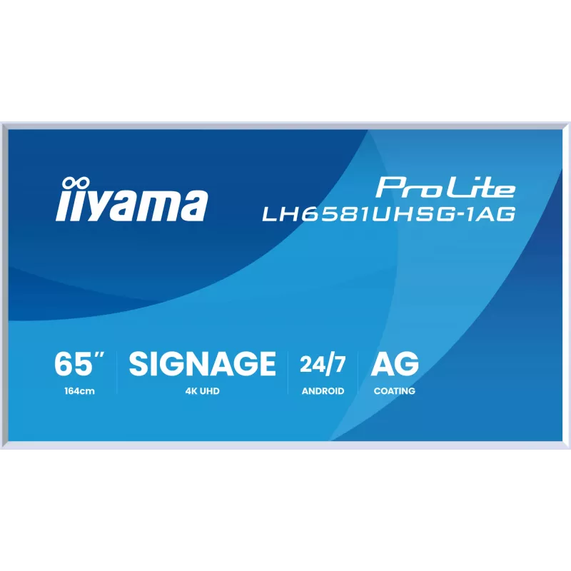 iiyama LH6581UHSG-1AG Signage Display Digital signage flat panel 163.8 cm (64.5 inch) Wi-Fi 500 cd/m² 4K Ultra HD White Built-in processor Android 24/7
