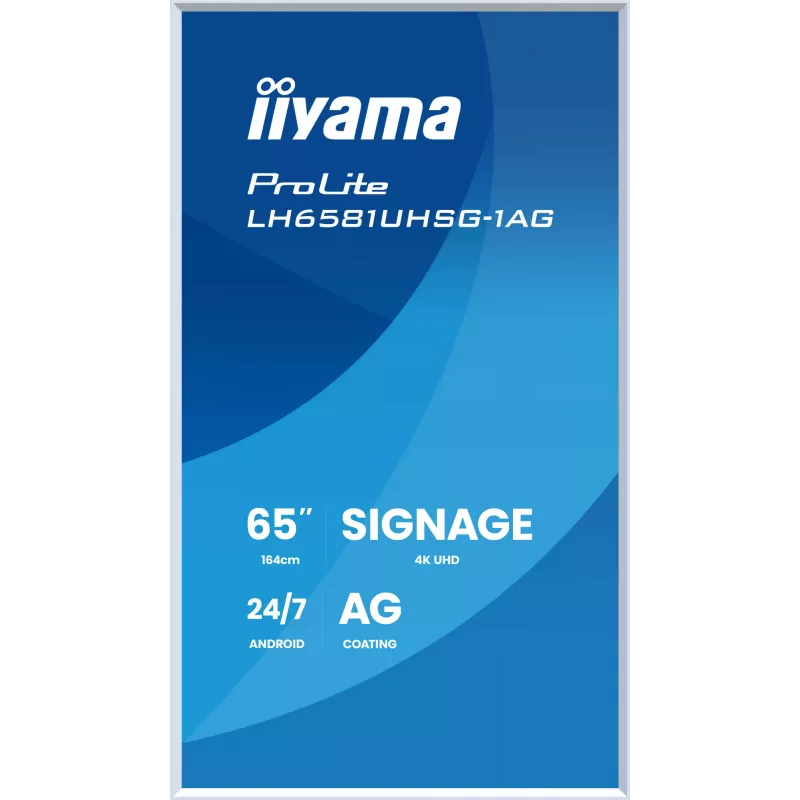 iiyama LH6581UHSG-1AG Signage Display Digital signage flat panel 163.8 cm (64.5 inch) Wi-Fi 500 cd/m² 4K Ultra HD White Built-in processor Android 24/7