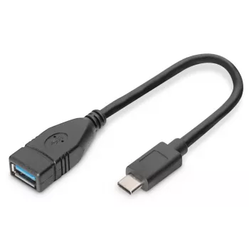 DIGITUS USB Type-C adapter cable, OTG, type C - A M/F, 15cm Super Speed Black