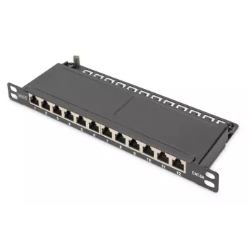 DIGITUS CAT6A Patch Panel, shielded,12-Port 1/2U, 10in rack mount, black RAL 9005