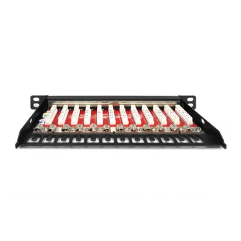 DIGITUS CAT6A Patch Panel, shielded,12-Port 1/2U, 10in rack mount, black RAL 9005