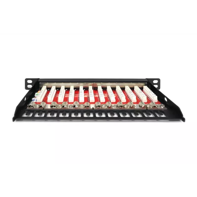 DIGITUS CAT6A Patch Panel, shielded,12-Port 1/2U, 10in rack mount, black RAL 9005