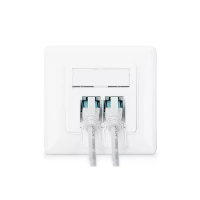 DIGITUS CAT6A Class EA network outlet, shielded 2x RJ45, LSA, pure white, flush mount, 8 direction