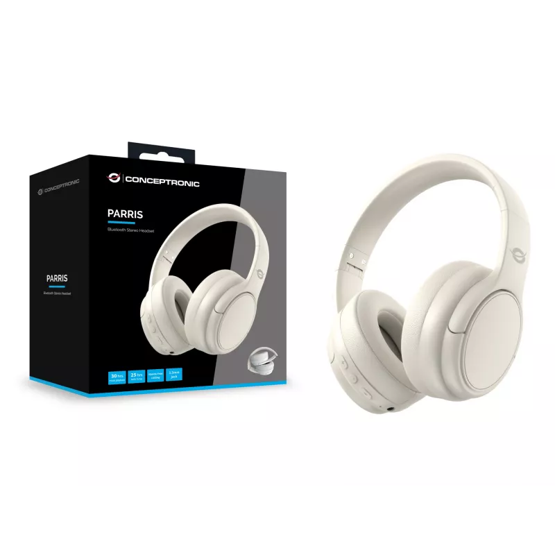 Conceptronic PARRIS03C Bluetooth Stereo Headset, Wired & Wireless, Music, 20 - 20000 Hz, 198.5 g, Headset, Cream