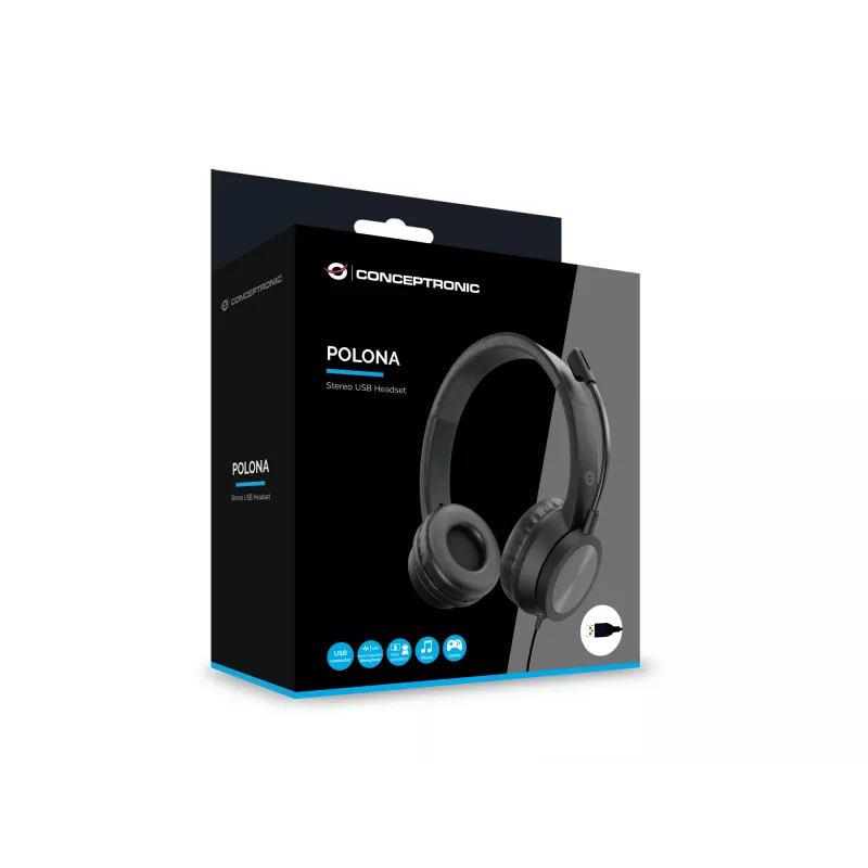 Conceptronic POLONA05B Stereo USB Headset, Noise Cancelling Microphone