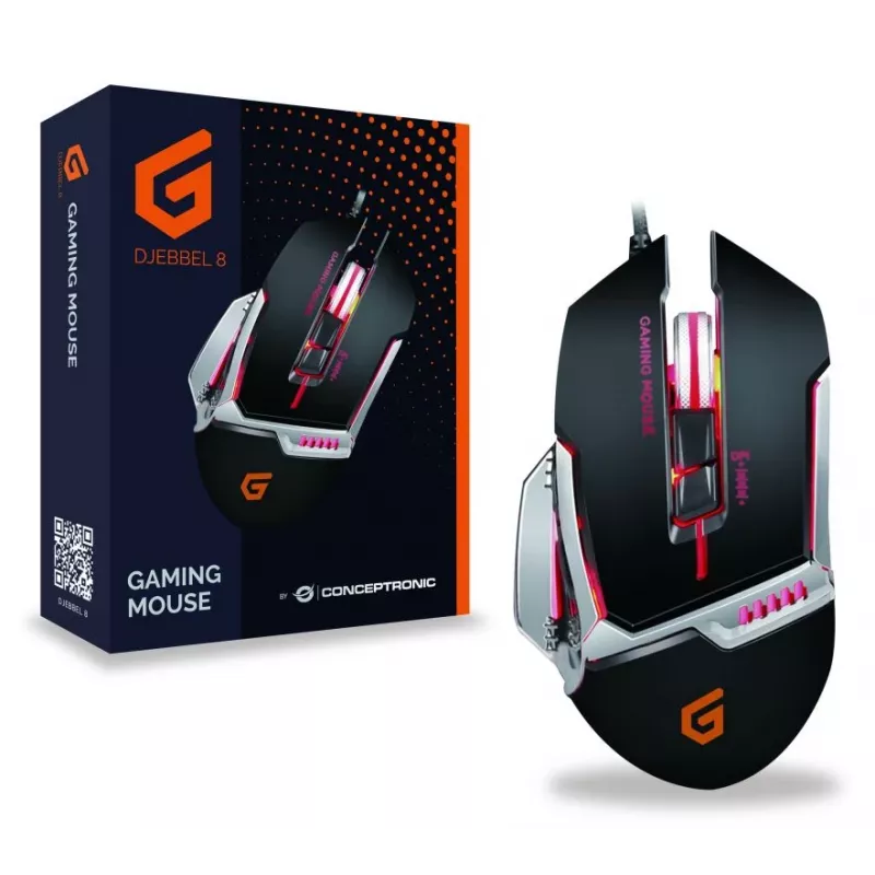Conceptronic DJEBBEL 8, Gaming USB Mouse, 8 Programmable Buttons, 4000 DPI