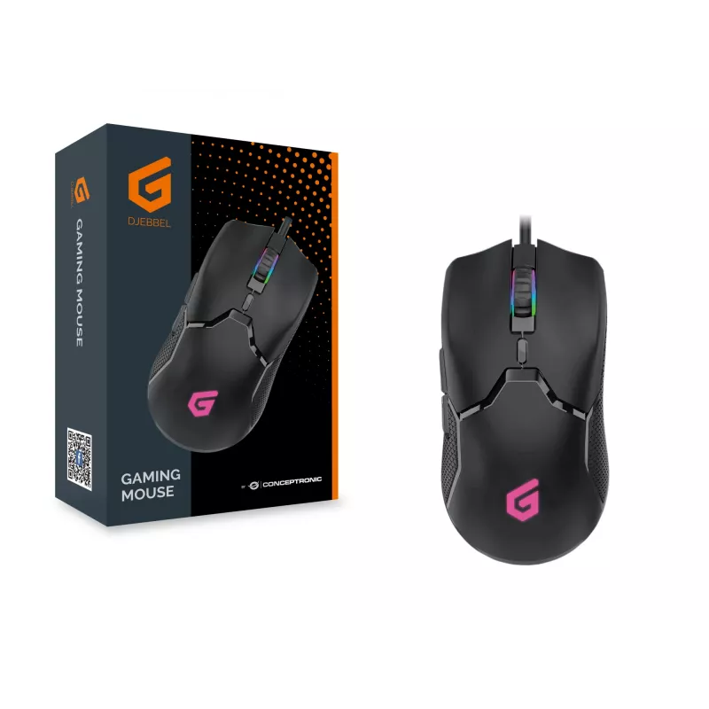 Conceptronic DJEBBEL 6D Gaming Mouse, 7200 DPI, Right-hand, Optical, USB Type-A, 7200 DPI, Black