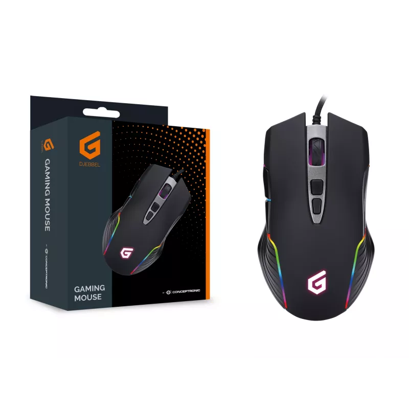 Conceptronic 7D Gaming USB Mouse, 7200 DPI, Right-hand, Optical, USB Type-A, 7200 DPI, Black
