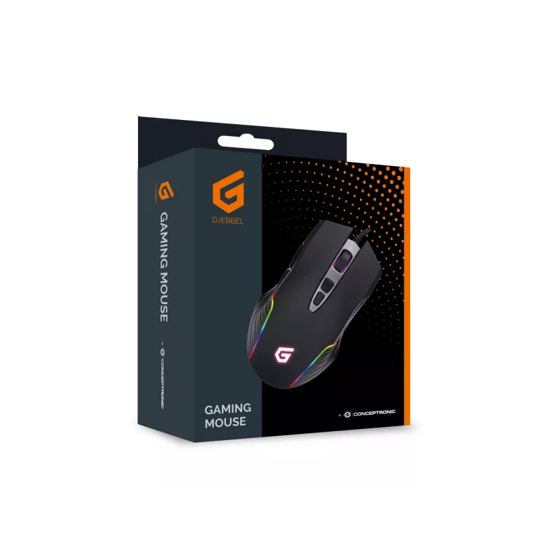 Conceptronic 7D Gaming USB Mouse, 7200 DPI, Right-hand, Optical, USB Type-A, 7200 DPI, Black