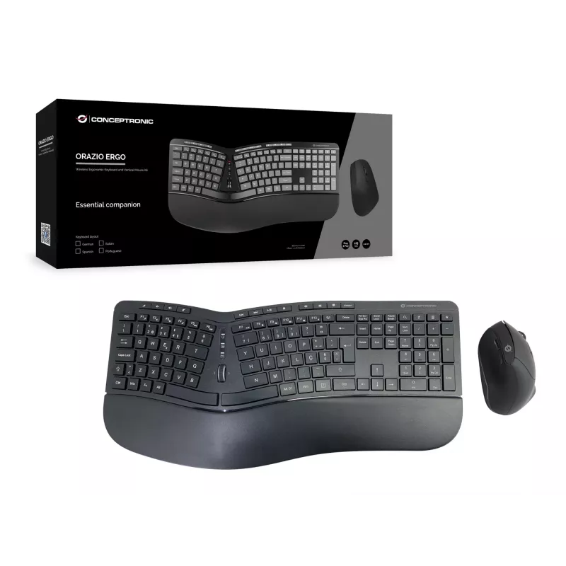 Conceptronic ORAZIO ERGO Wireless Ergonomic Keyboard & Mouse Kit, Portuguese layout