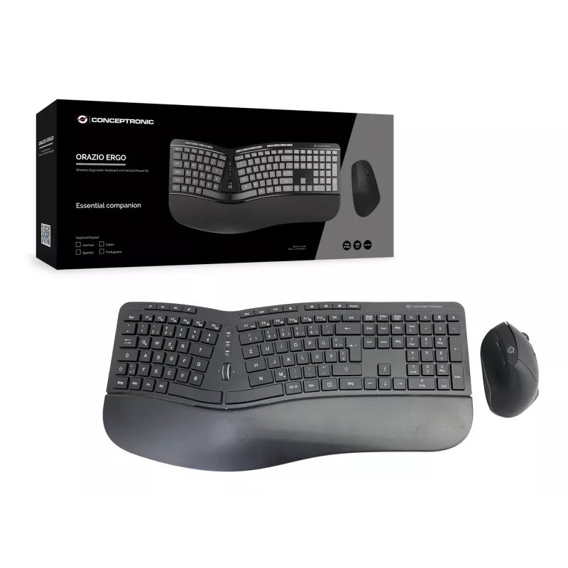 Conceptronic ORAZIO ERGO Wireless Ergonomic Keyboard & Mouse Kit, German layout