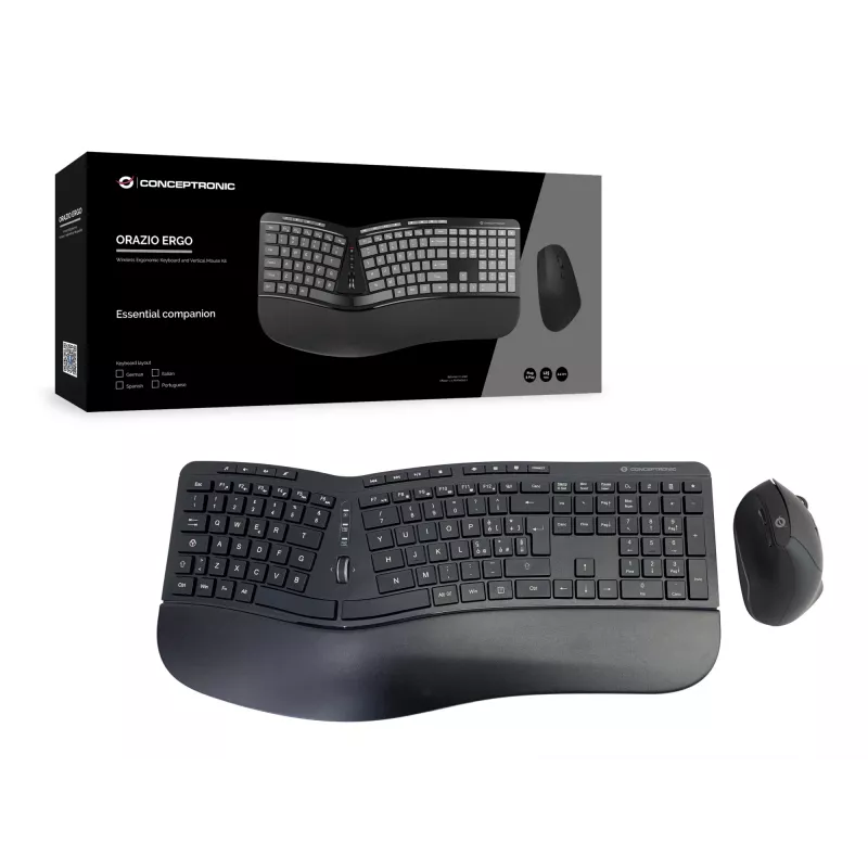 Conceptronic ORAZIO ERGO Wireless Ergonomic Keyboard & Mouse Kit, Italian layout